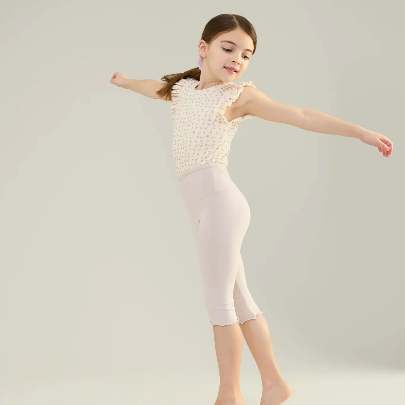 Kids Pima Cotton Capri Legging - Seashell - Image 2