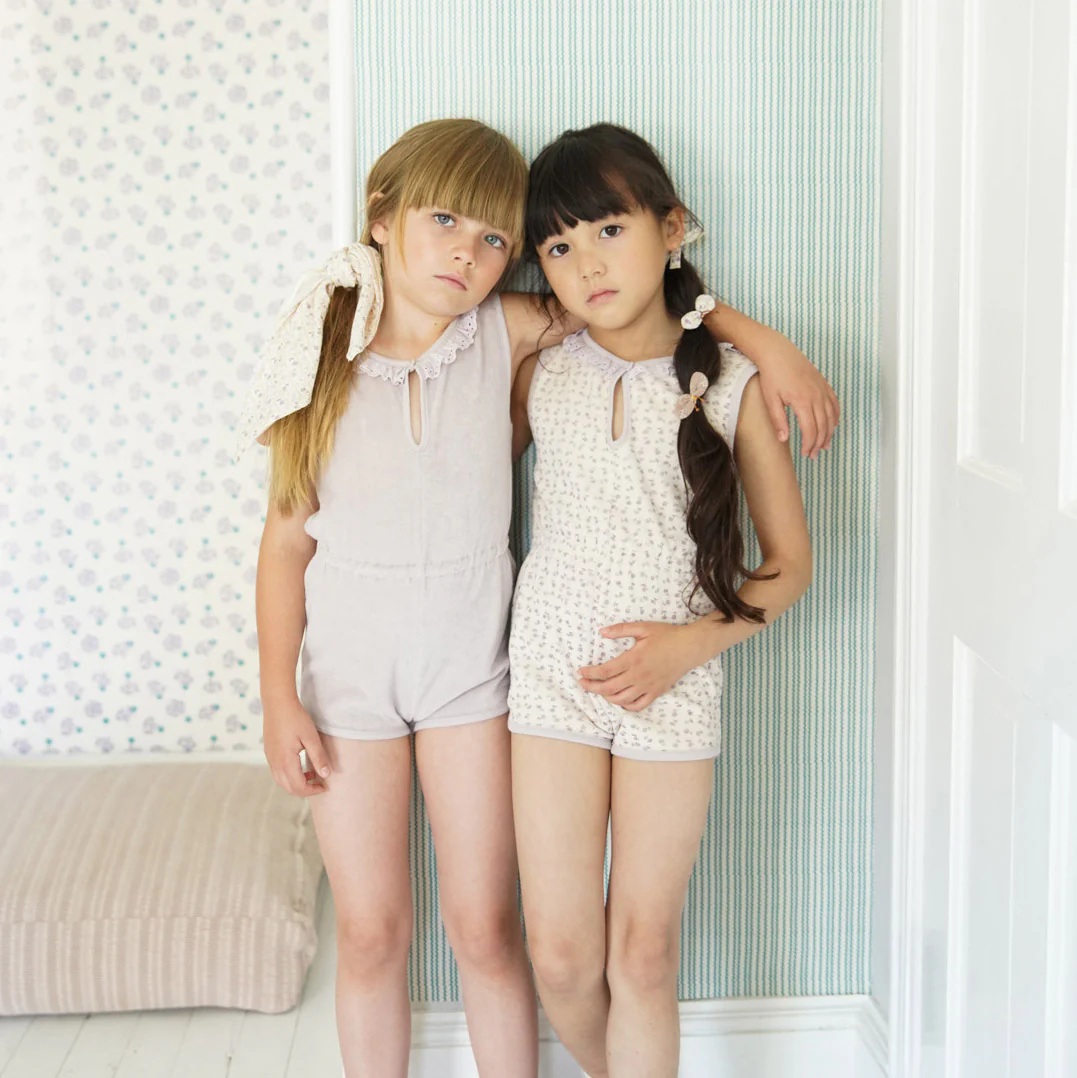 Kids Pima Cotton Terry Club Shortall - Pansy Chicweed Print - Image 4