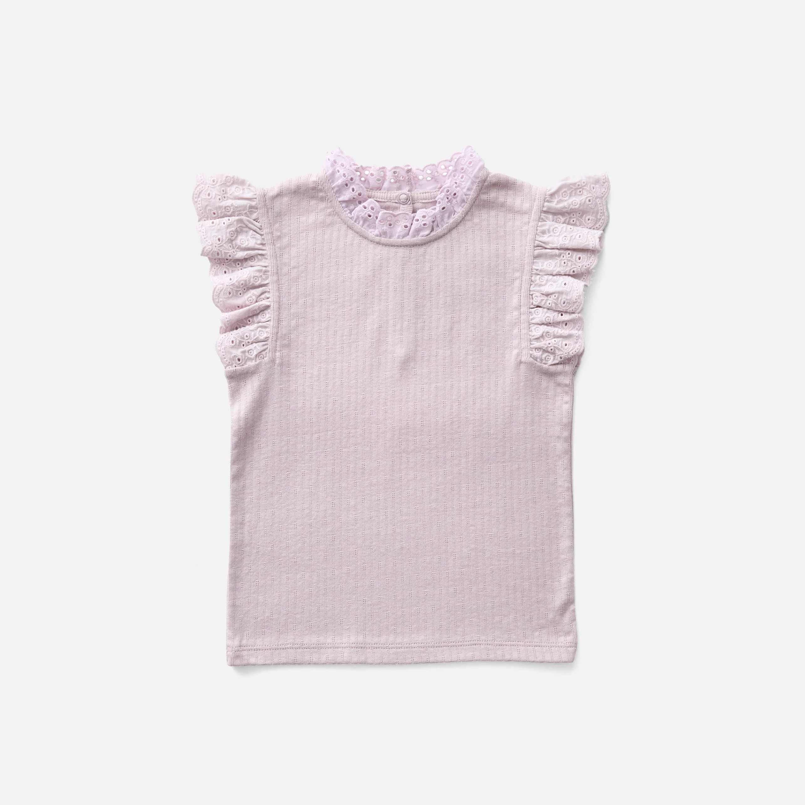 Kids Pima Cotton Eyelet Tee - Seashell Pointelle - Image 2