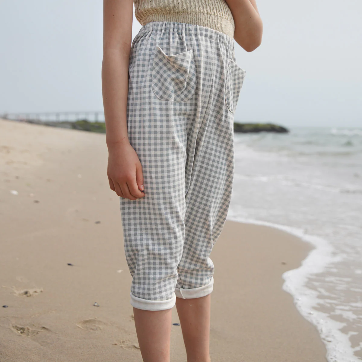 Kids Pima Cotton Harem - Azul Gingham Print - Image 2