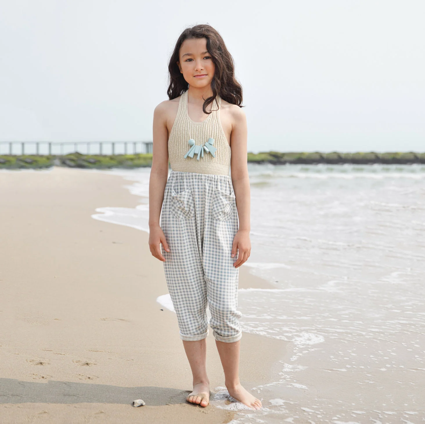 Kids Pima Cotton Harem - Azul Gingham Print - Image 3