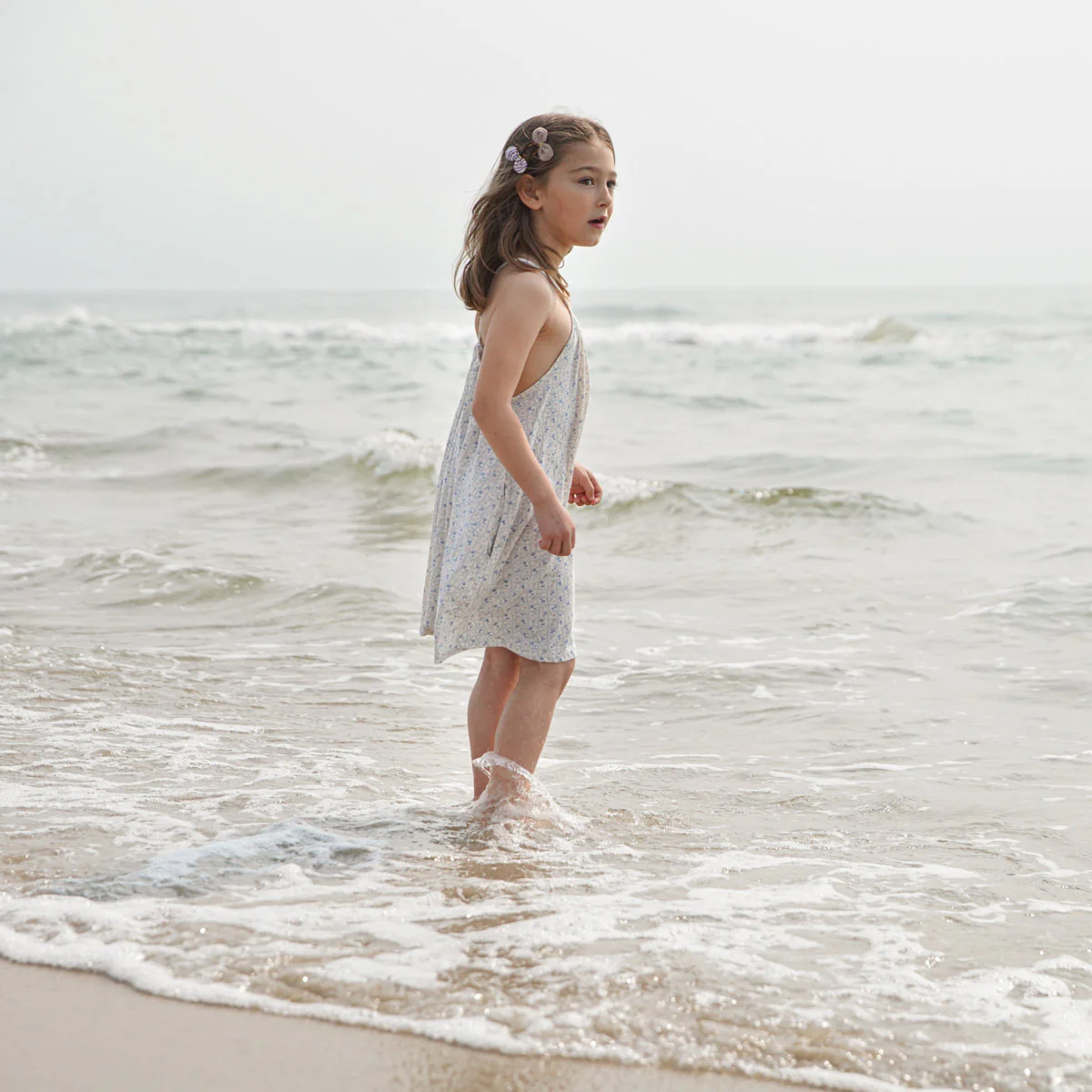 Kids Pima Cotton Loop Dress- Azul Flower Press print