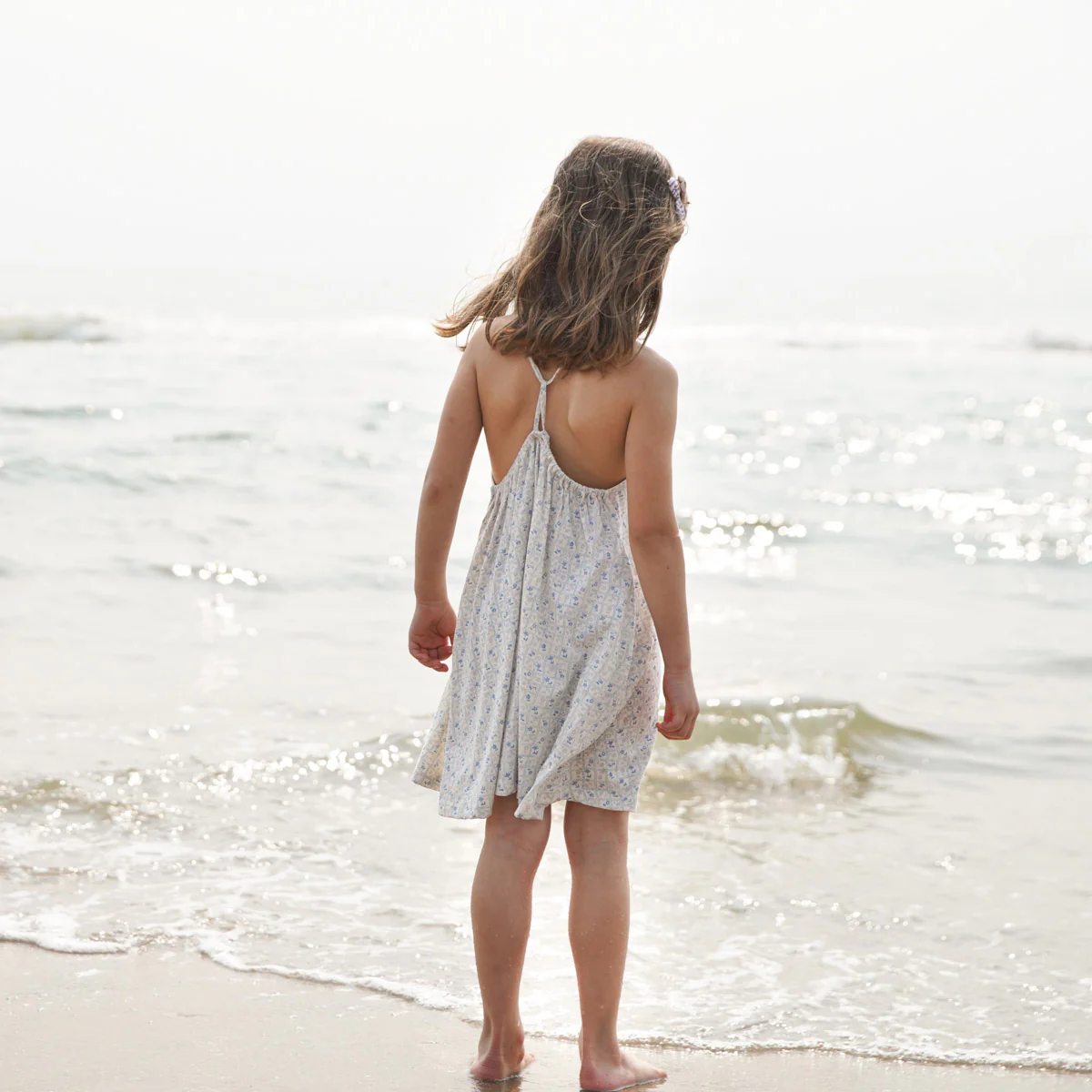 Kids Pima Cotton Loop Dress- Azul Flower Press print - Image 3