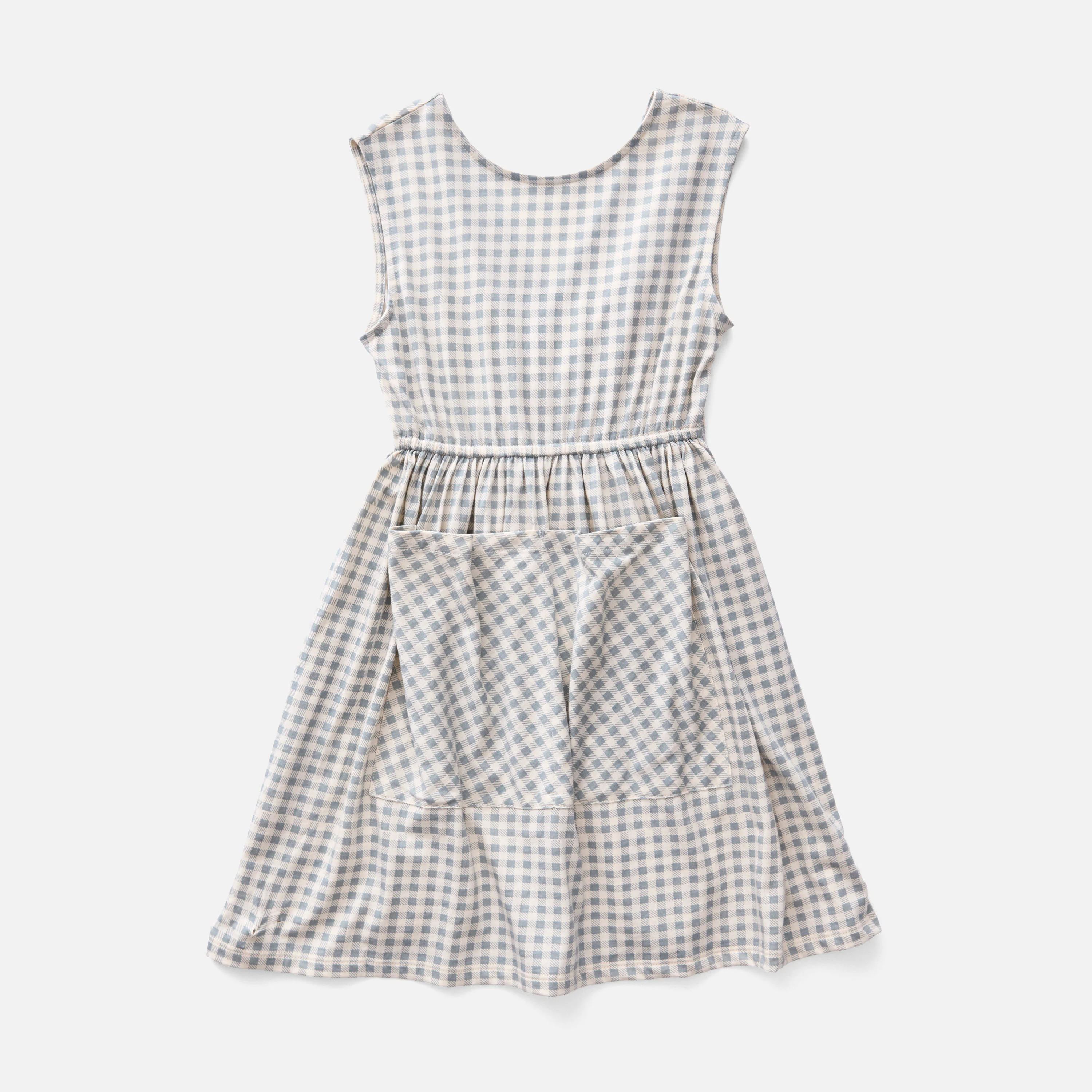 Kids Pima Cotton Pocket Dress - Azul Gingham Print - Image 2
