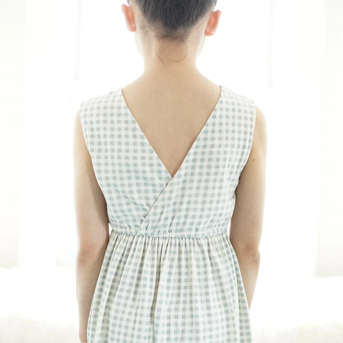 Kids Pima Cotton Pocket Dress - Azul Gingham Print - Image 3