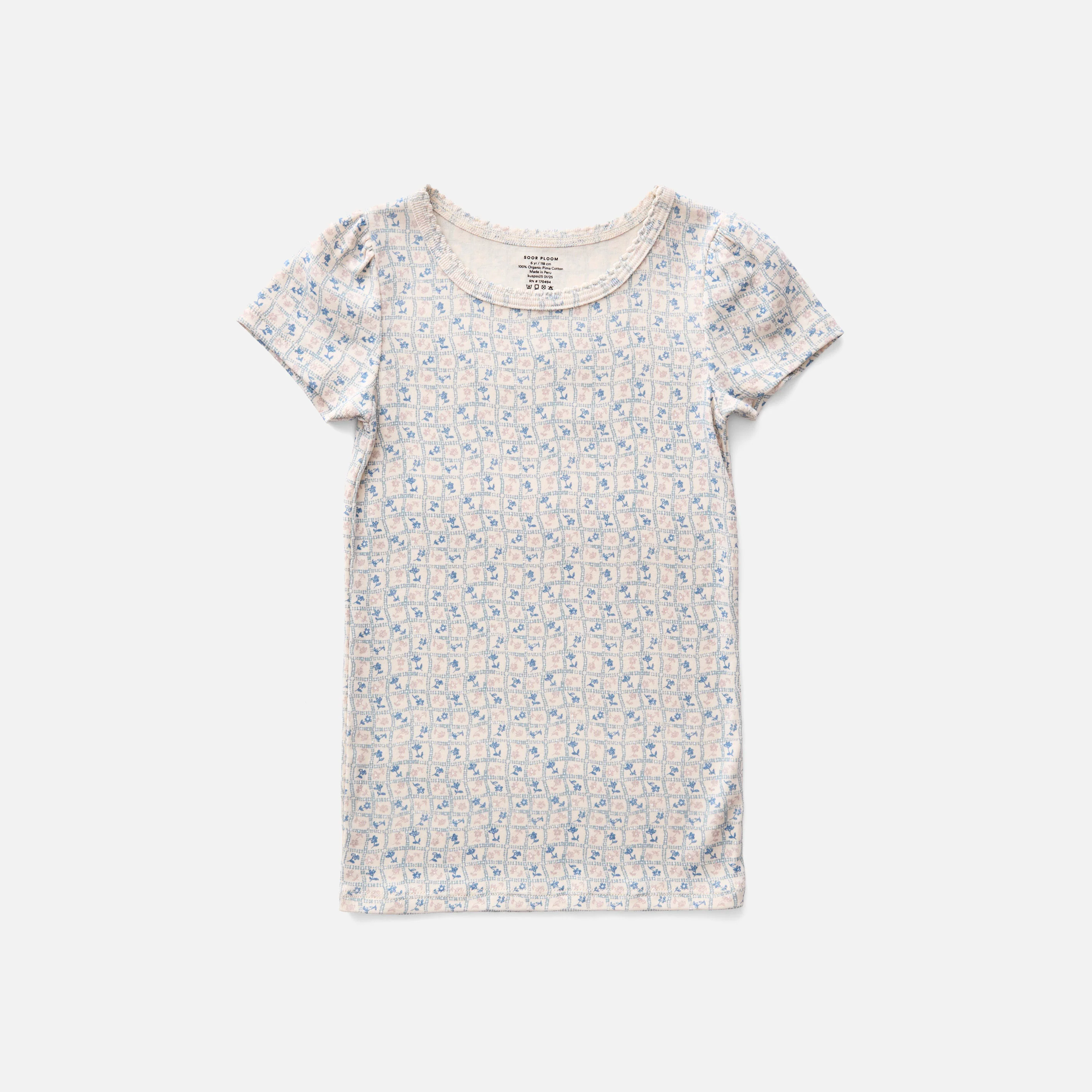 Kids Pima Cotton Pouf tee - Azul Flower Press Print - Image 2