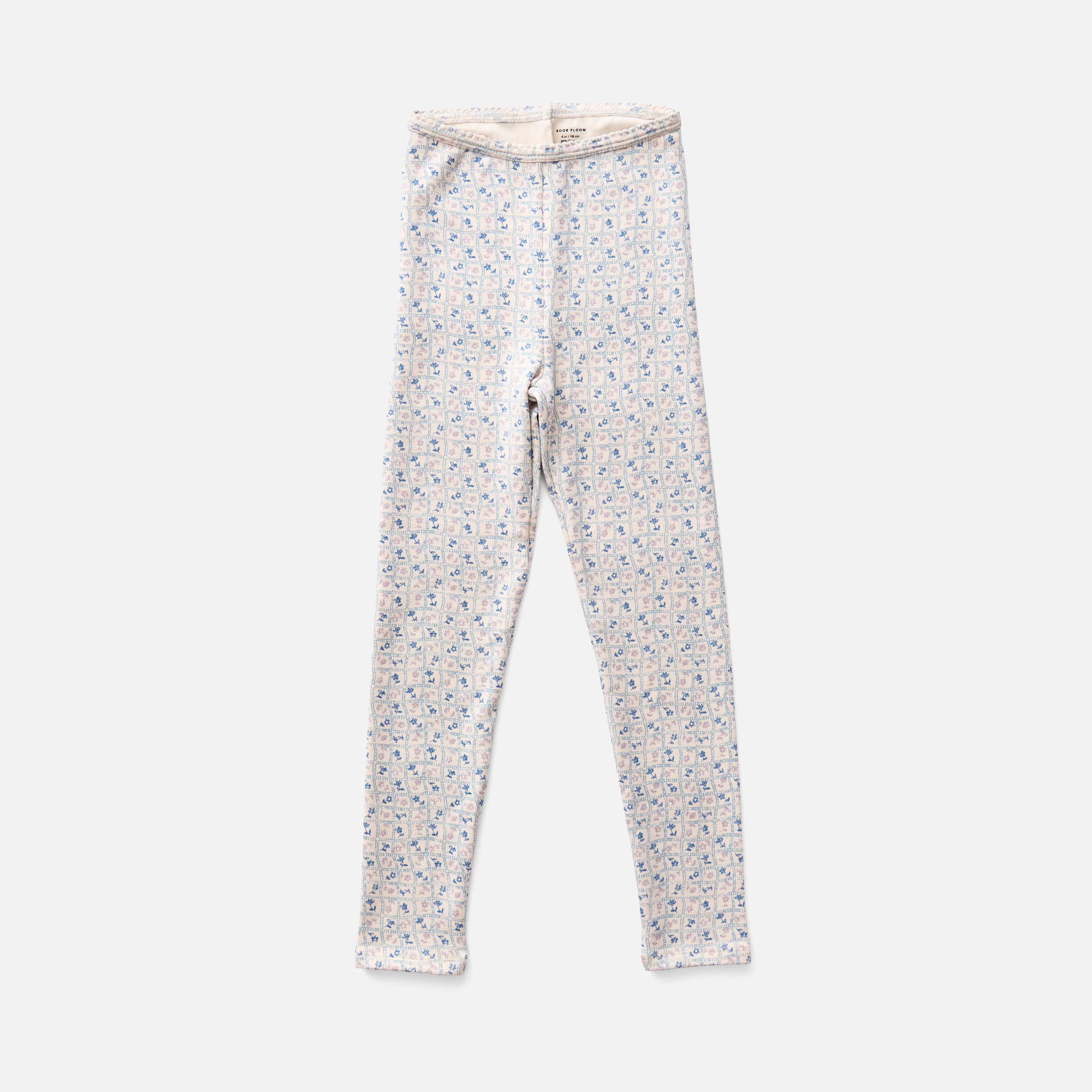 Kids Pima Cotton Stretch Leggings - Azul Flower Press Print - Image 2