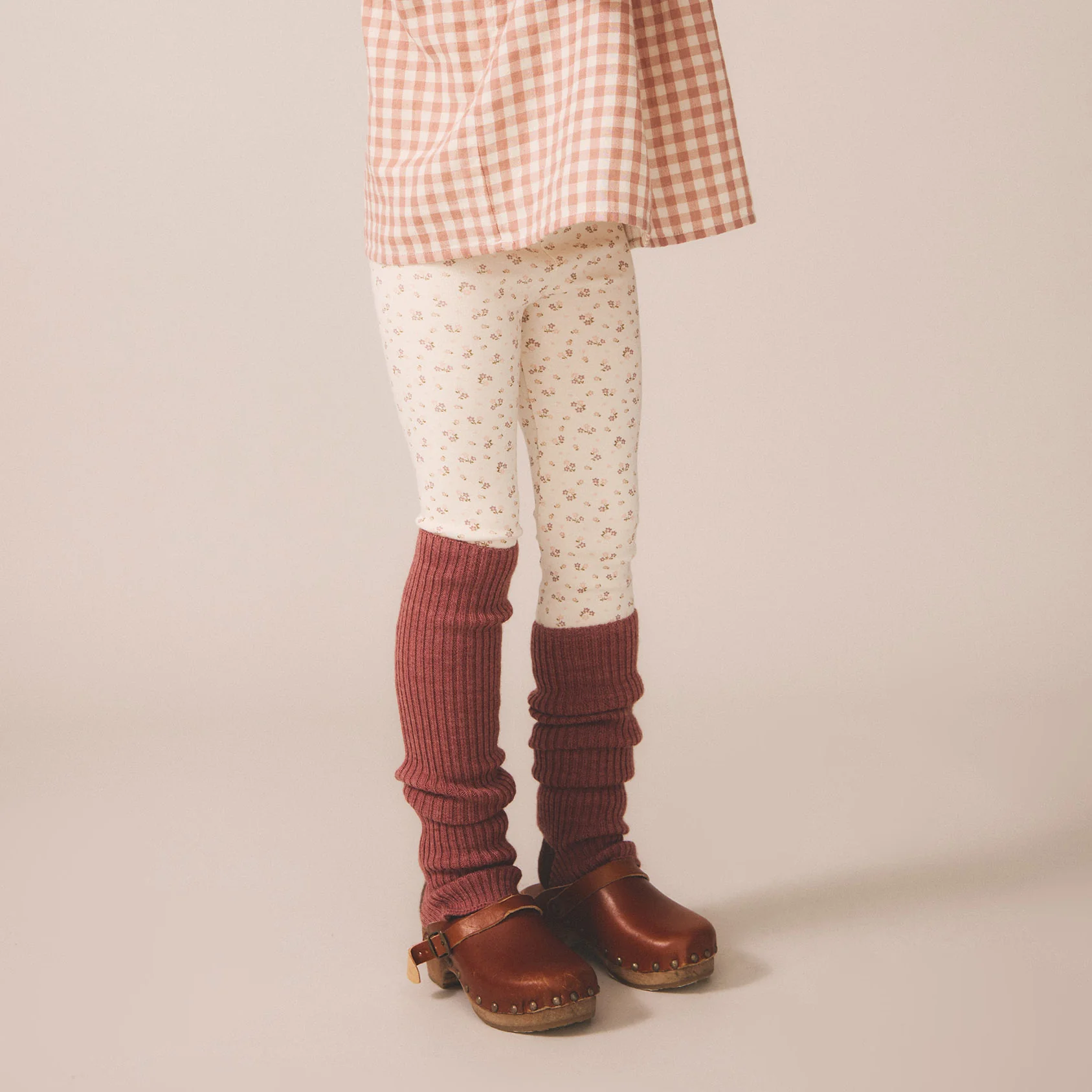 Kids Pima Cotton Leggings - Calico Rosewood - Image 2