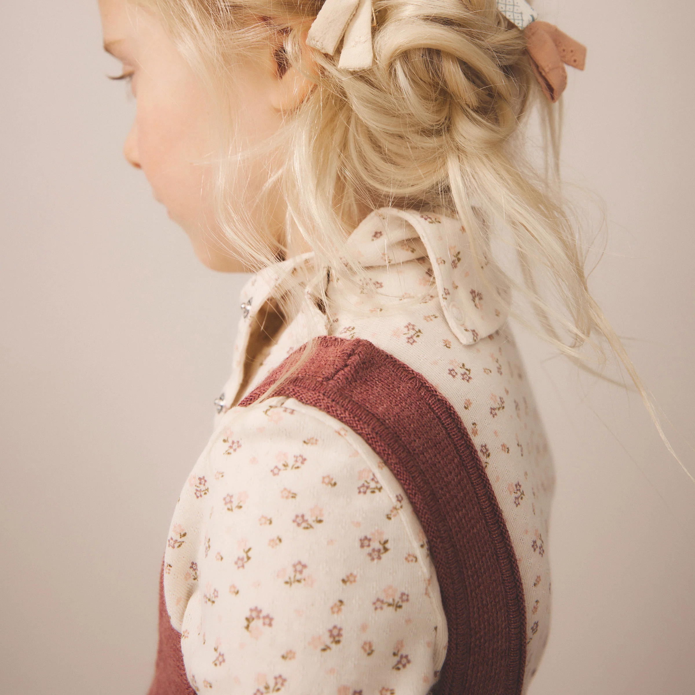 Kids Pima Cotton Snap Turtleneck - Calico Pointelle Rosewood - Image 2