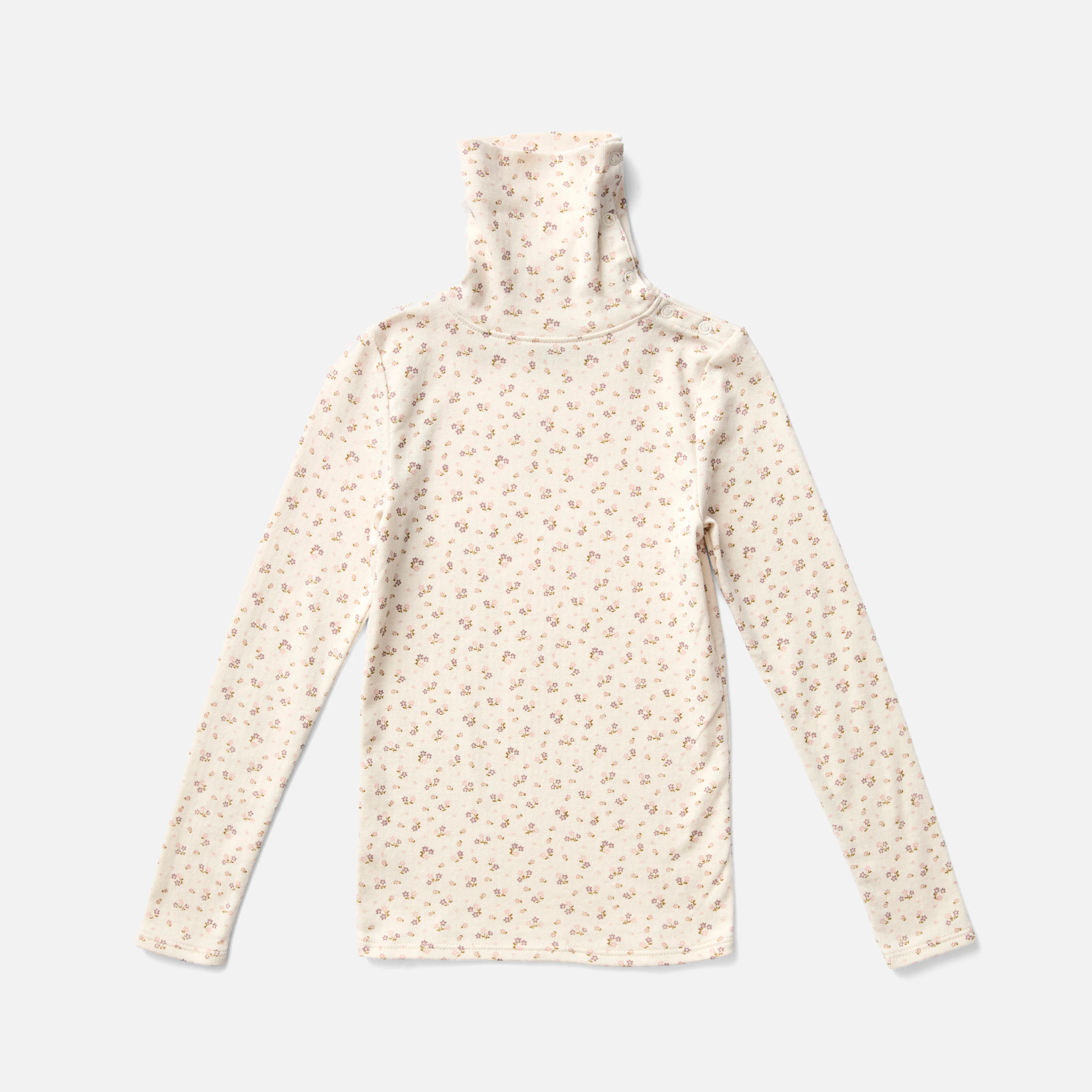 Kids Pima Cotton Snap Turtleneck - Calico Pointelle Rosewood - Image 3