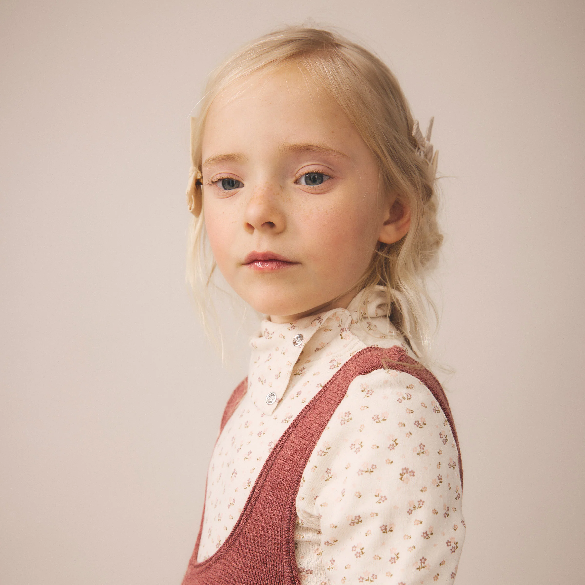 Kids Pima Cotton Snap Turtleneck - Calico Pointelle Rosewood - Image 4