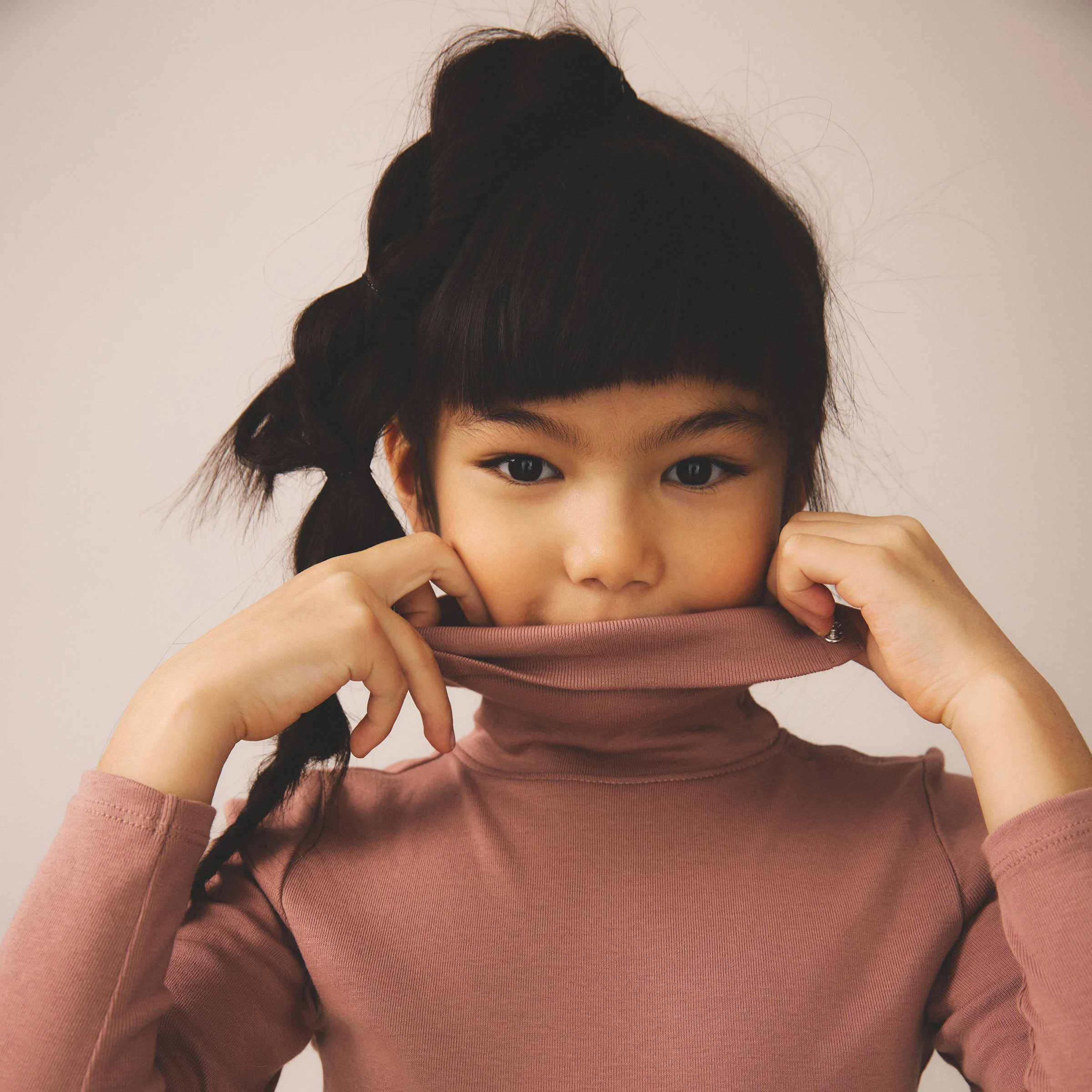 Kids Pima Cotton Snap Turtleneck - Cherry - Image 2