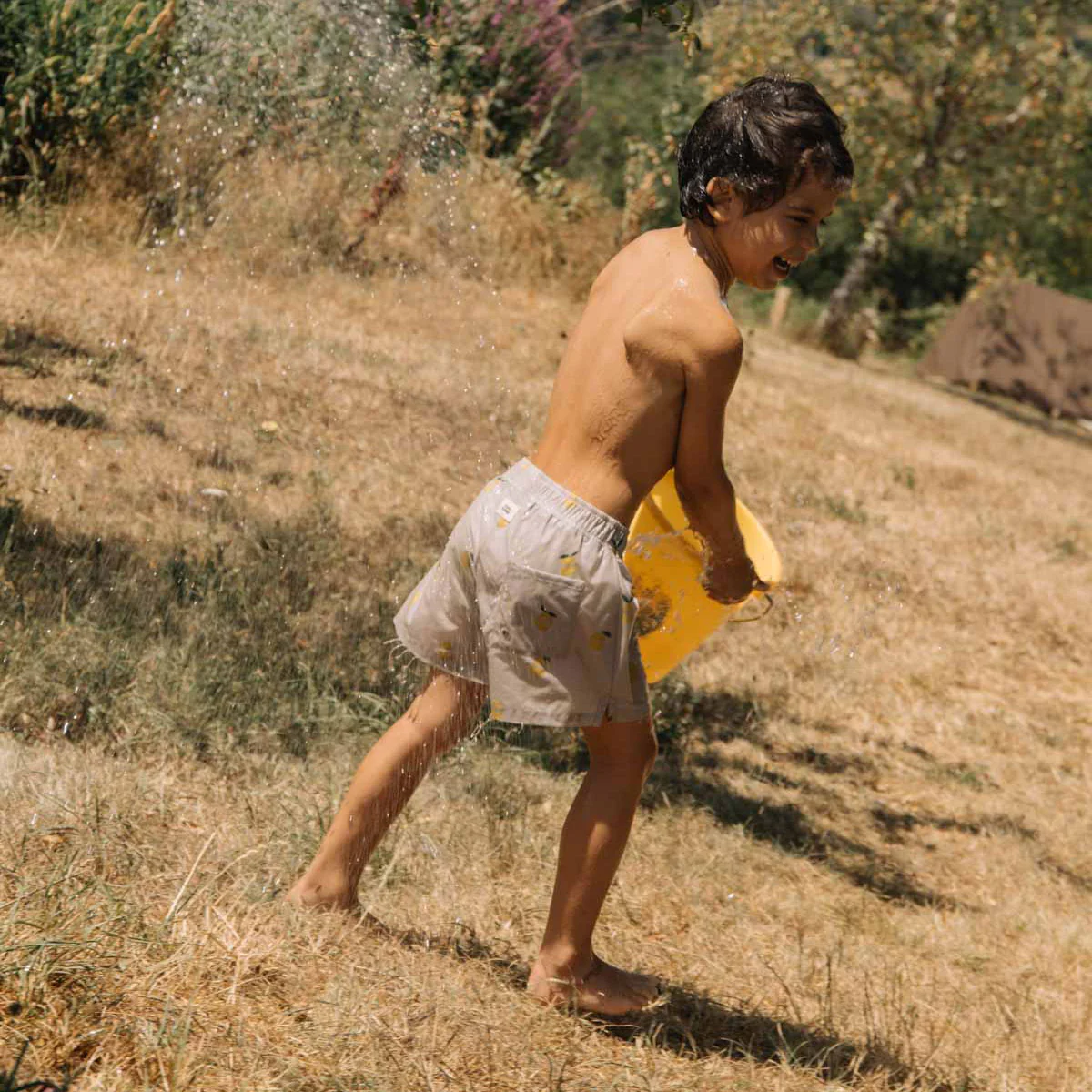 Baby & Kids Cotton Poplin Chico Swim Shorts - Cloud Blue/Lemon - Image 5