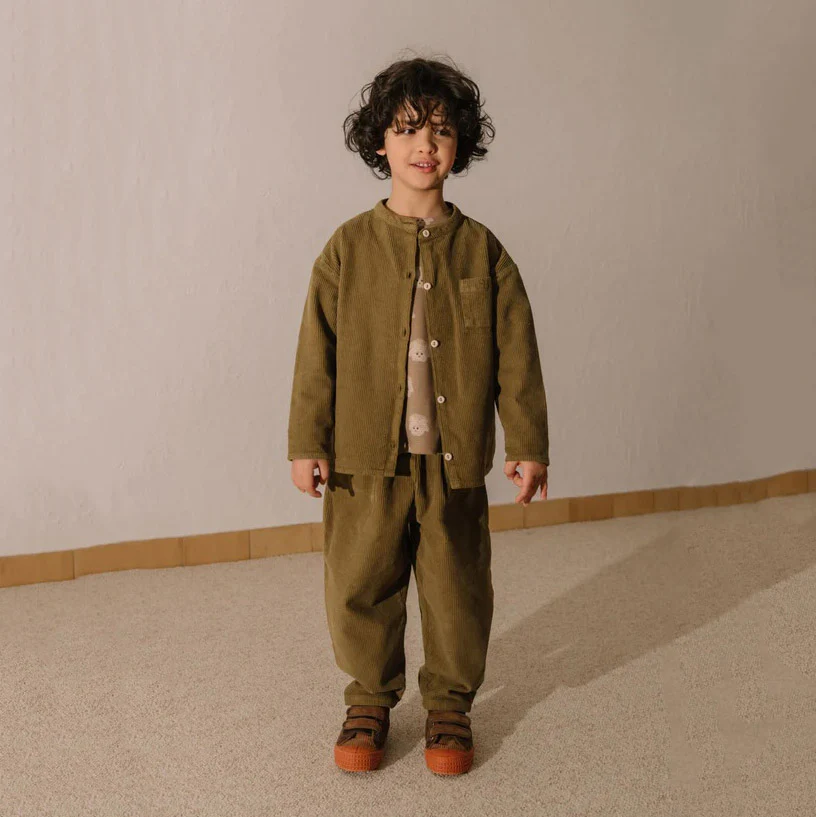 Kids Cotton Corduroy Jim Shirt - Green Nutria - Image 3