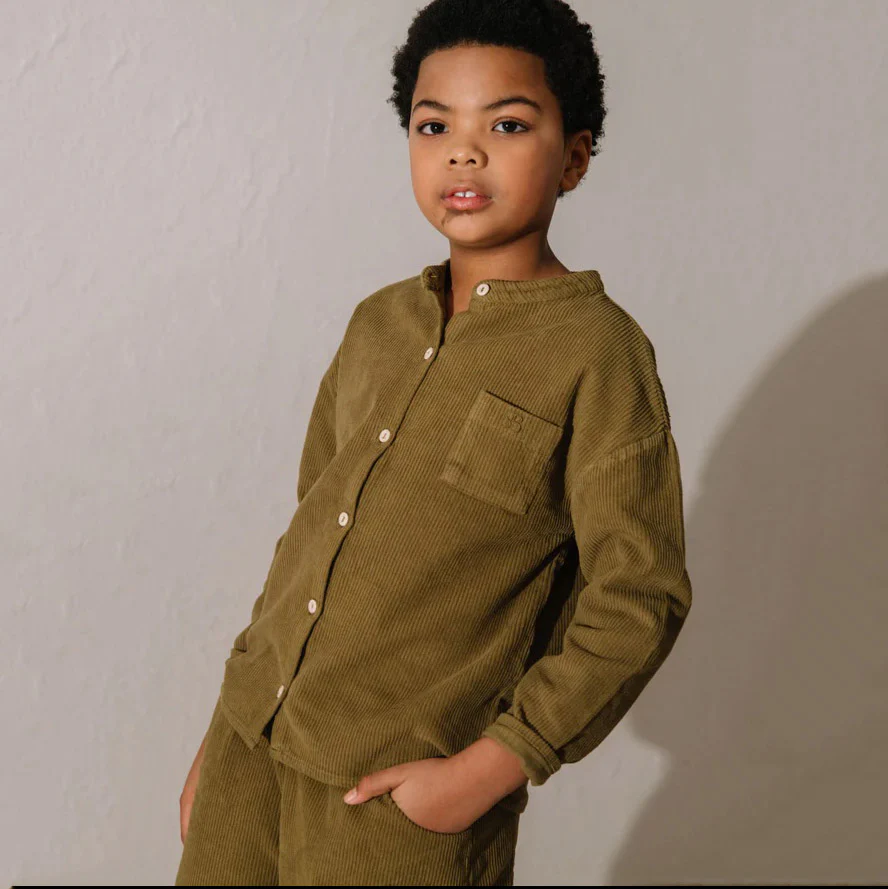Kids Cotton Corduroy Jim Shirt - Green Nutria - Image 4