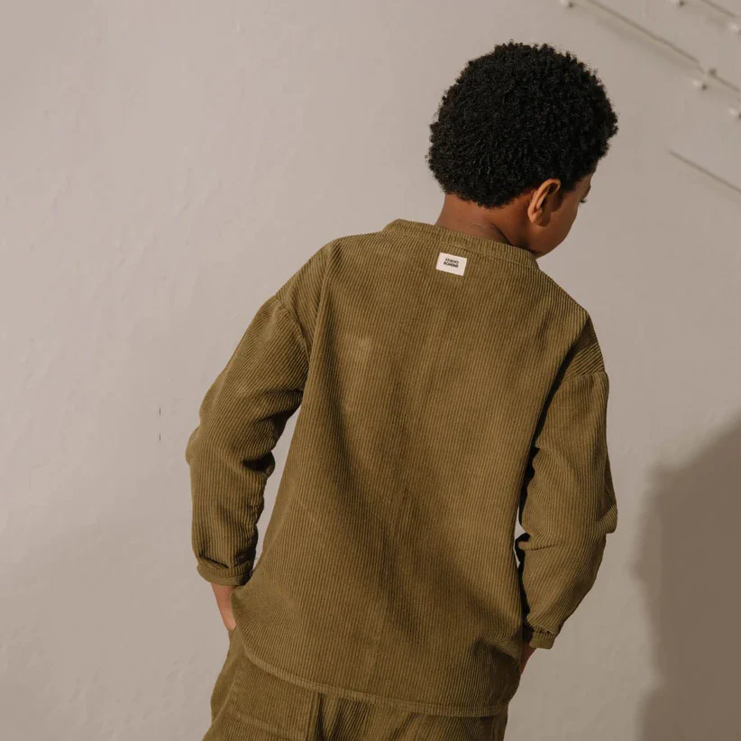 Kids Cotton Corduroy Jim Shirt - Green Nutria - Image 5