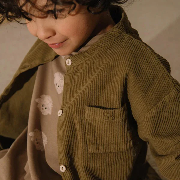 Kids Cotton Corduroy Jim Shirt - Green Nutria - Image 8