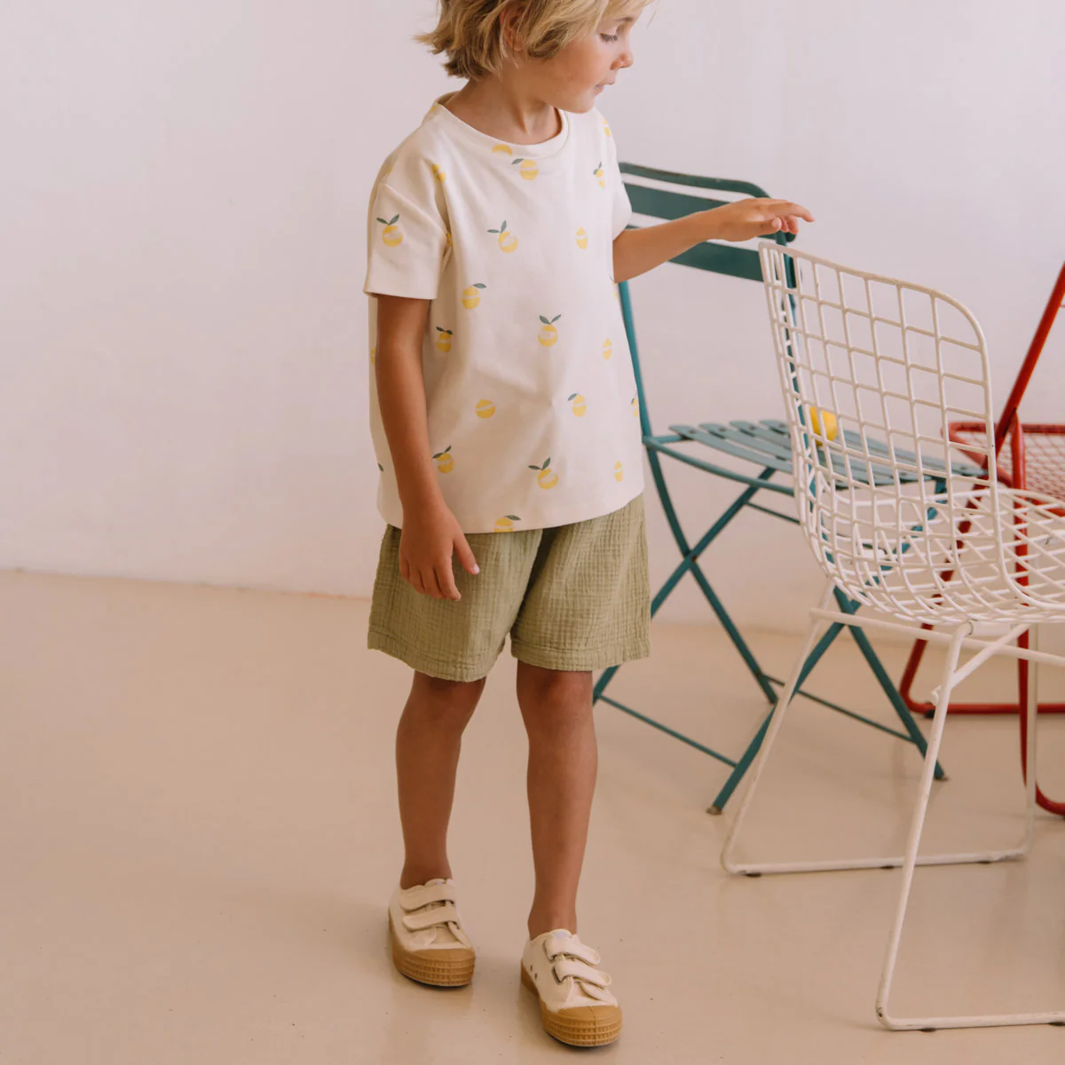 Kids Cotton Gauze Basile Bermuda Shorts - Golden Green - Image 4