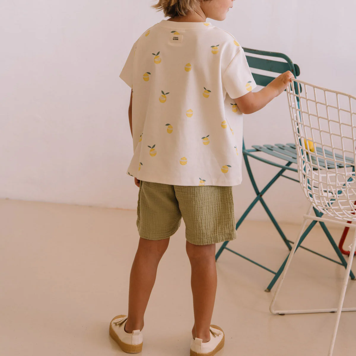 Kids Cotton Gauze Basile Bermuda Shorts - Golden Green - Image 5