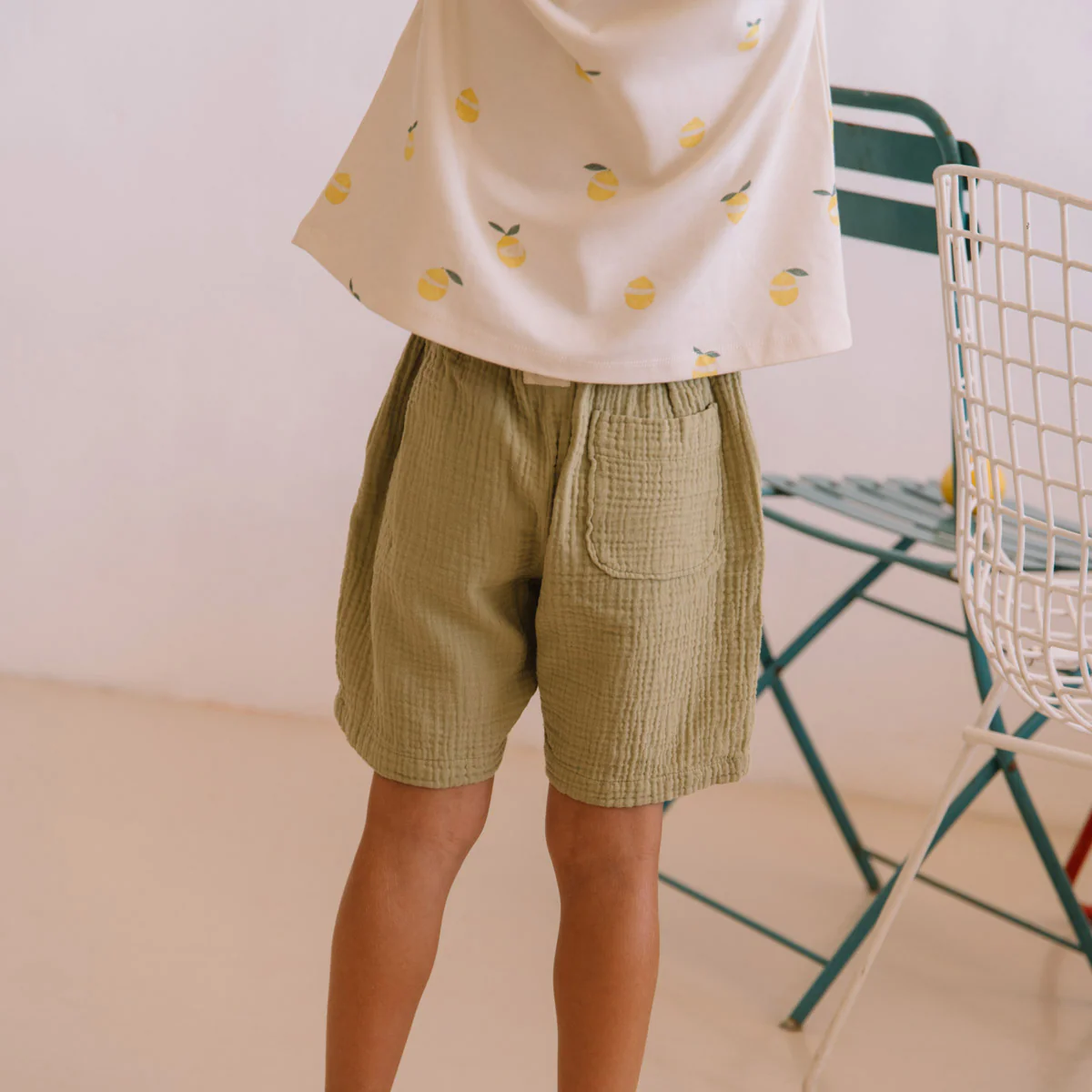 Kids Cotton Gauze Basile Bermuda Shorts - Golden Green - Image 6