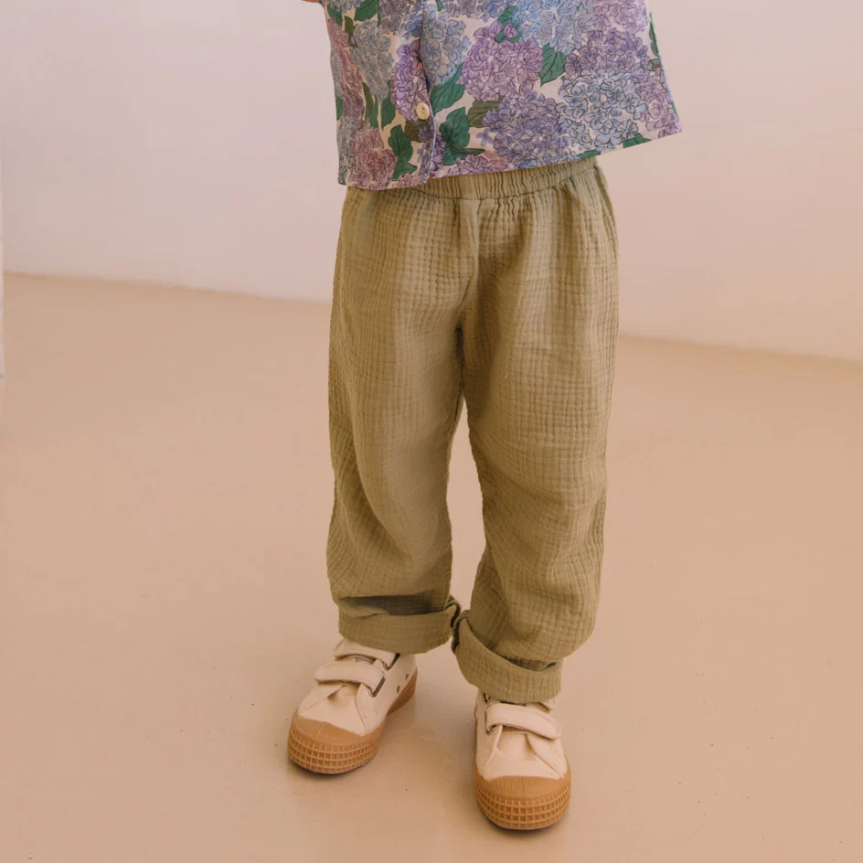 Kids Cotton Gauze Cousin Pants - Golden Green - Image 3