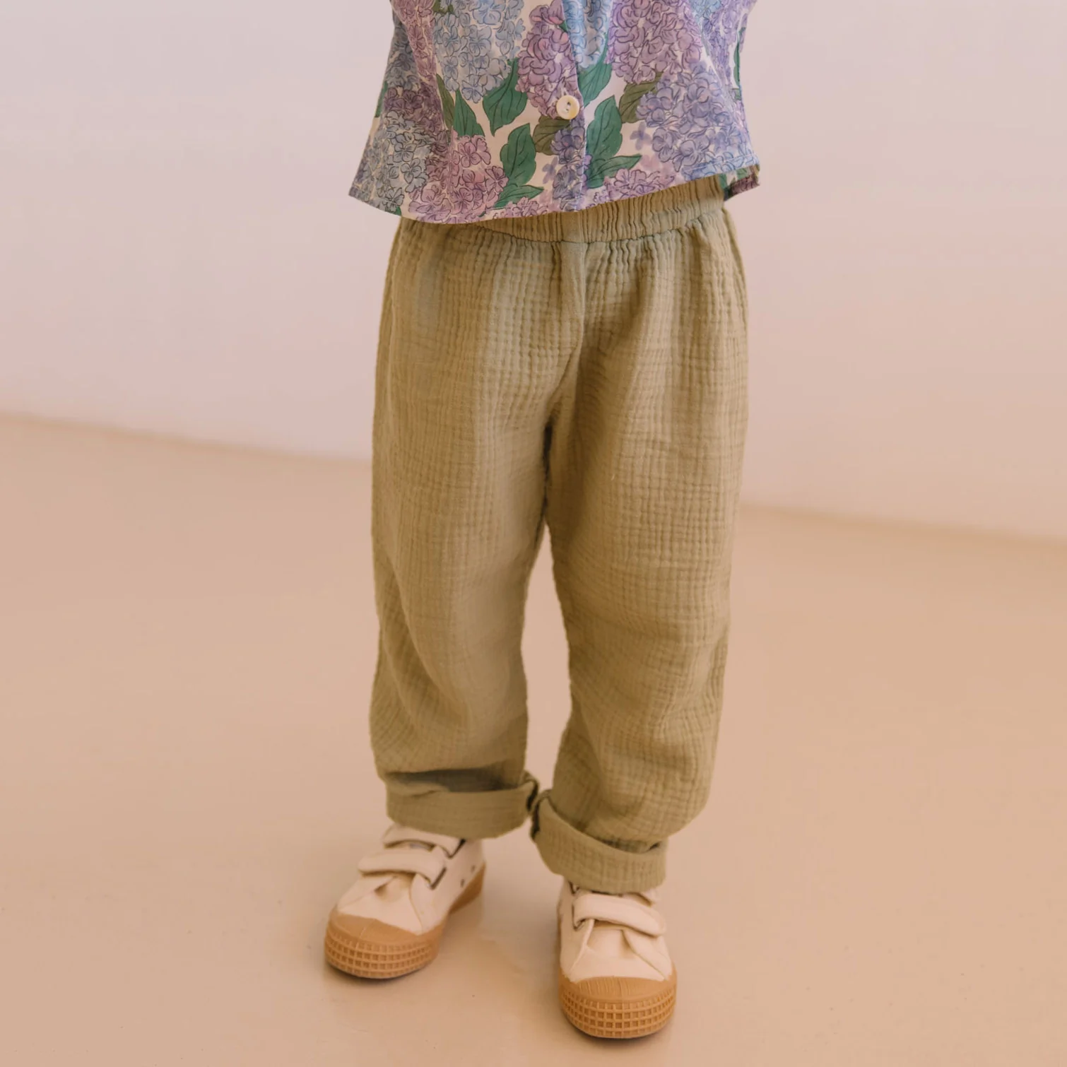 Kids Cotton Gauze Cousin Pants - Golden Green - Image 4