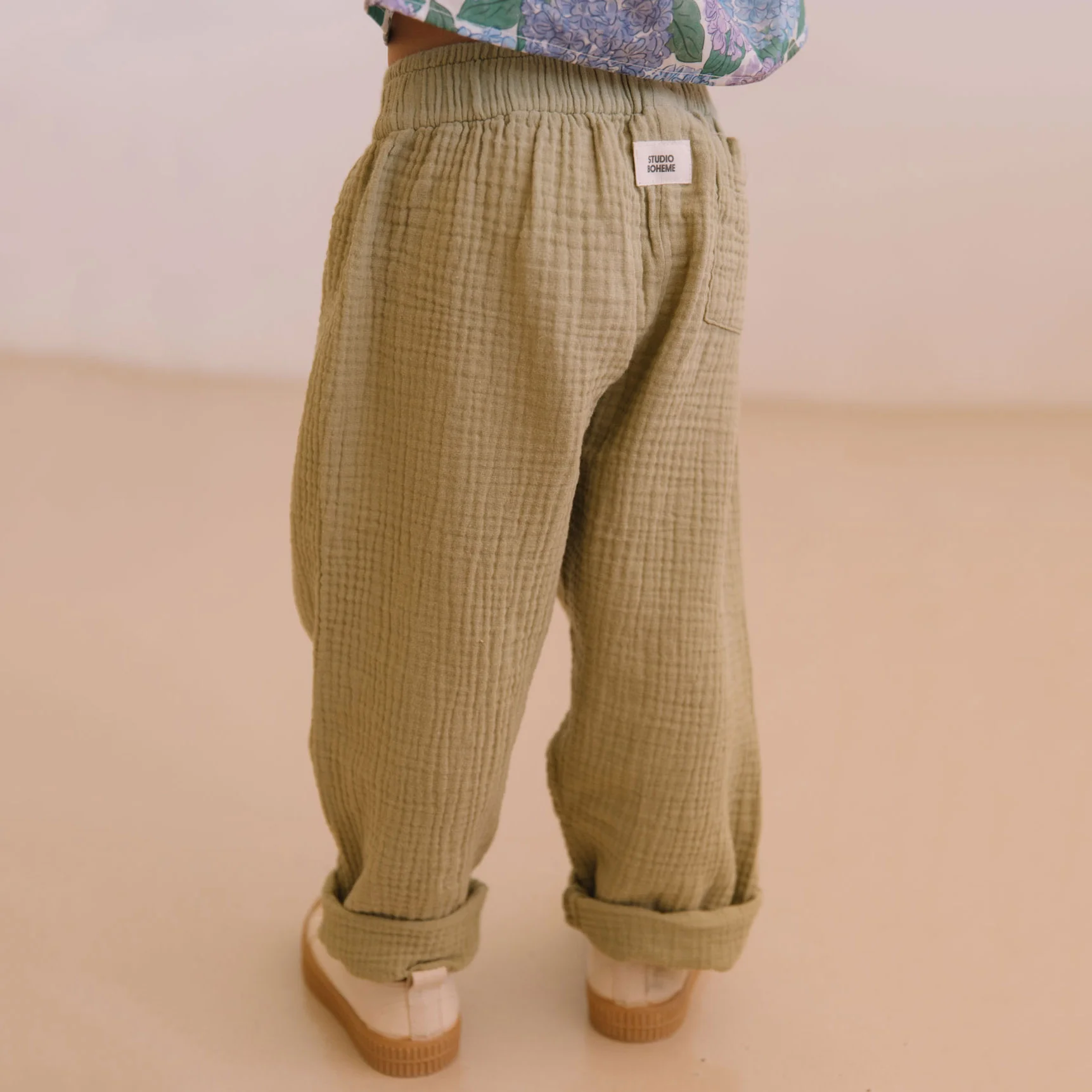 Kids Cotton Gauze Cousin Pants - Golden Green - Image 6