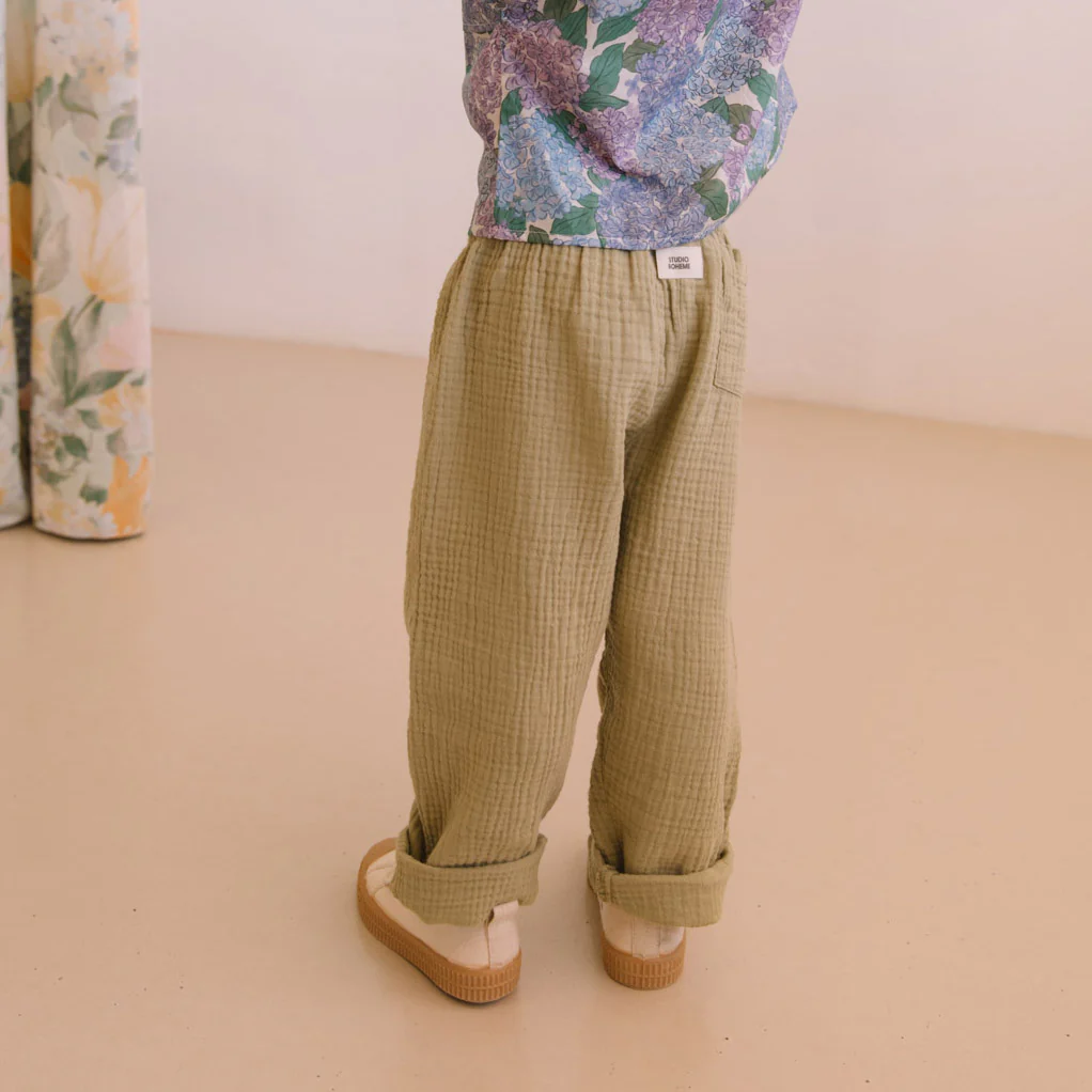 Kids Cotton Gauze Cousin Pants - Golden Green - Image 7