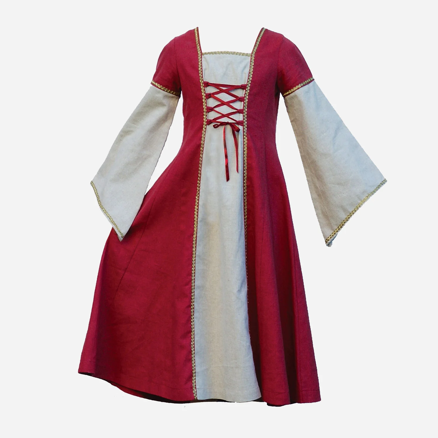 Cotton Medieval Dress - Red - Image 8
