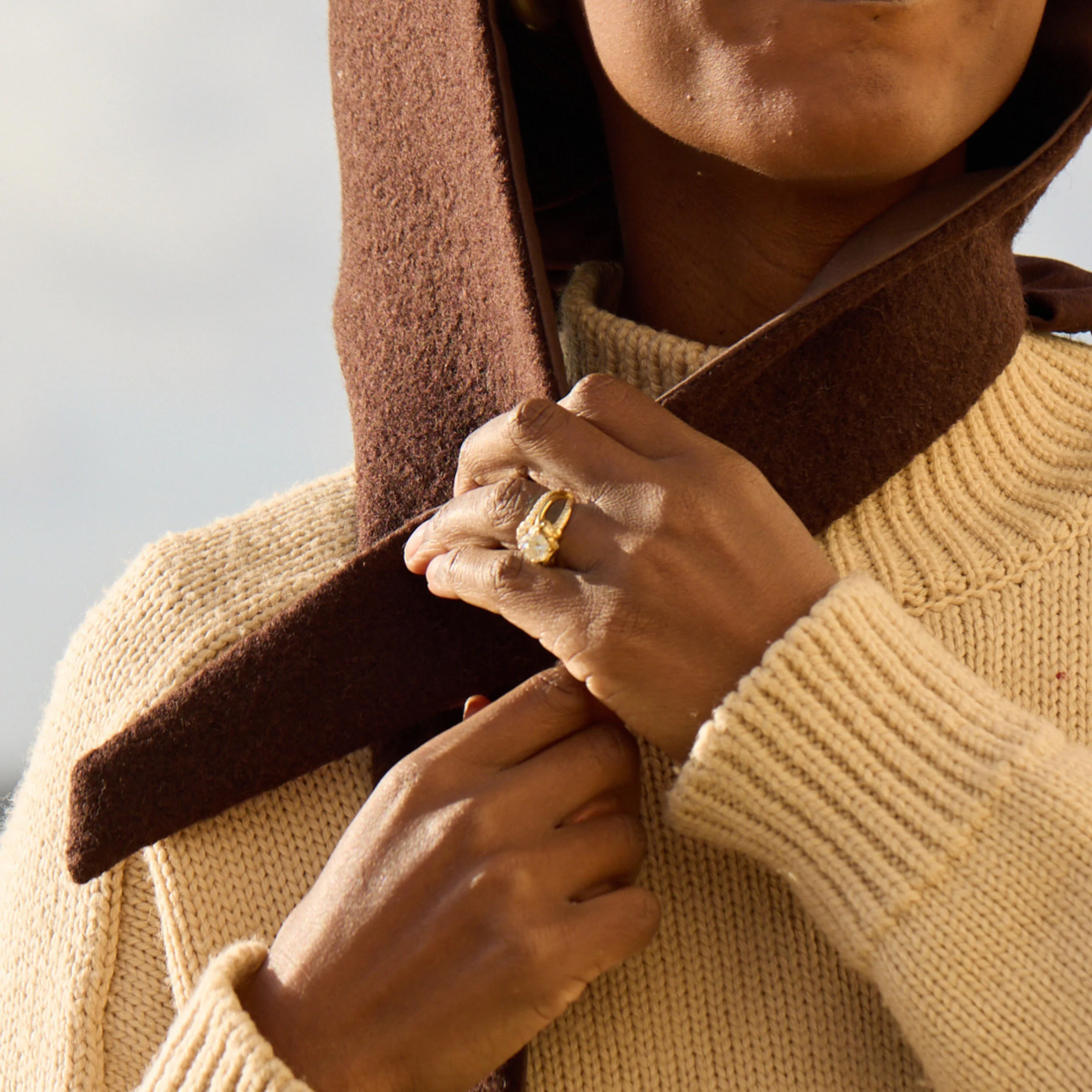 Women's Waxed Cotton/Boiled Wool Reversible Scout Hood - Cinnamon - Image 11