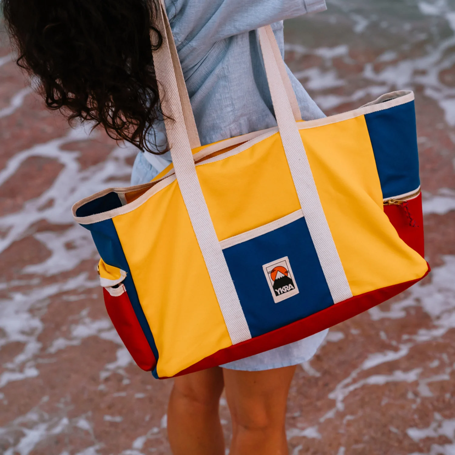 Cotton Canvas Beach Bag - Blue/Red/Yellow - Image 2