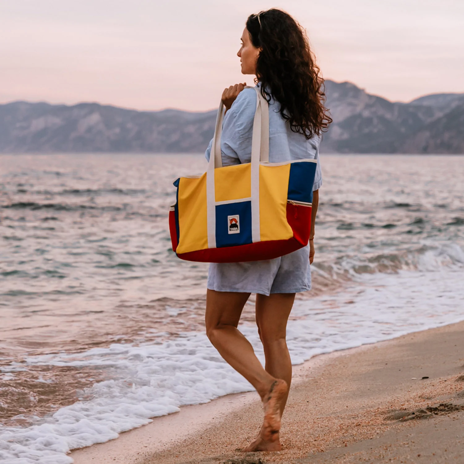 Cotton Canvas Beach Bag - Blue/Red/Yellow - Image 3