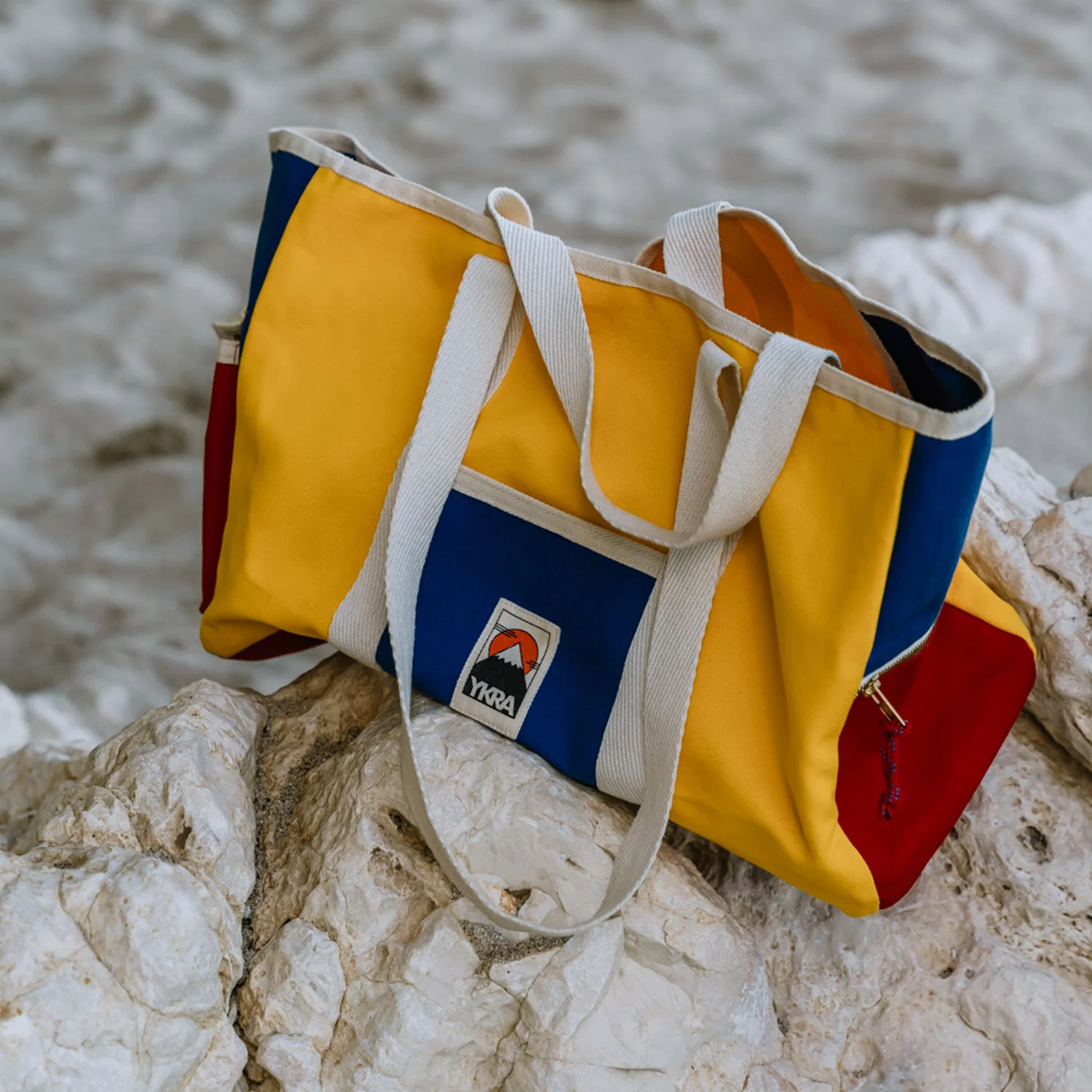 Cotton Canvas Beach Bag - Blue/Red/Yellow - Image 4