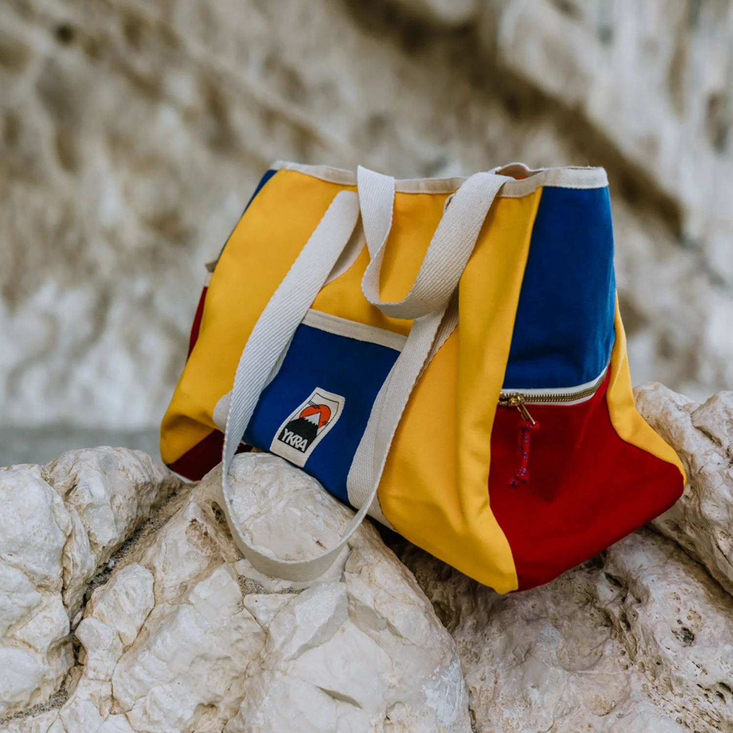 Cotton Canvas Beach Bag - Blue/Red/Yellow - Image 5