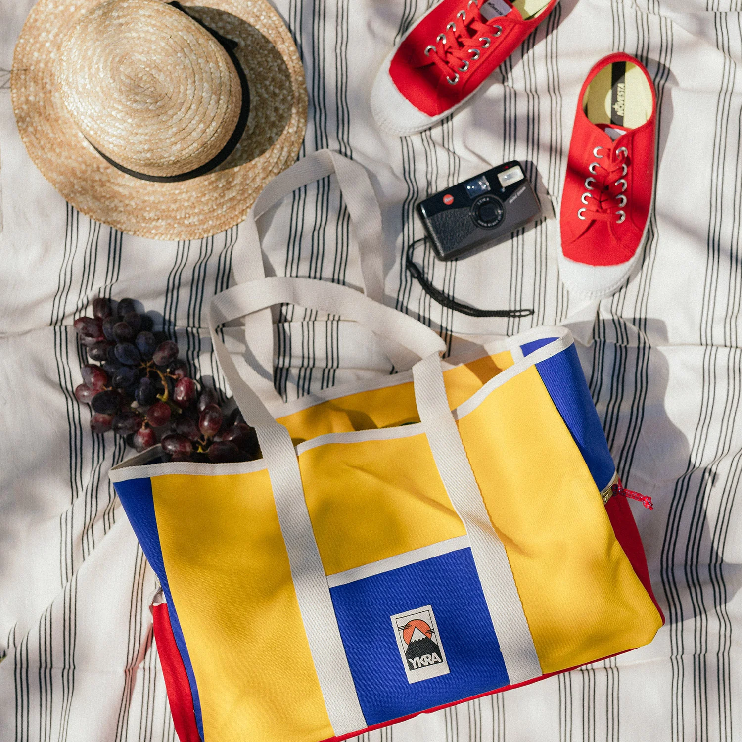 Cotton Canvas Beach Bag - Blue/Red/Yellow - Image 6