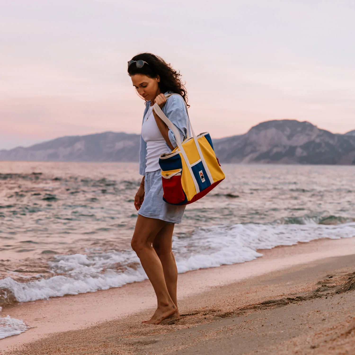 Cotton Canvas Beach Bag - Blue/Red/Yellow - Image 7