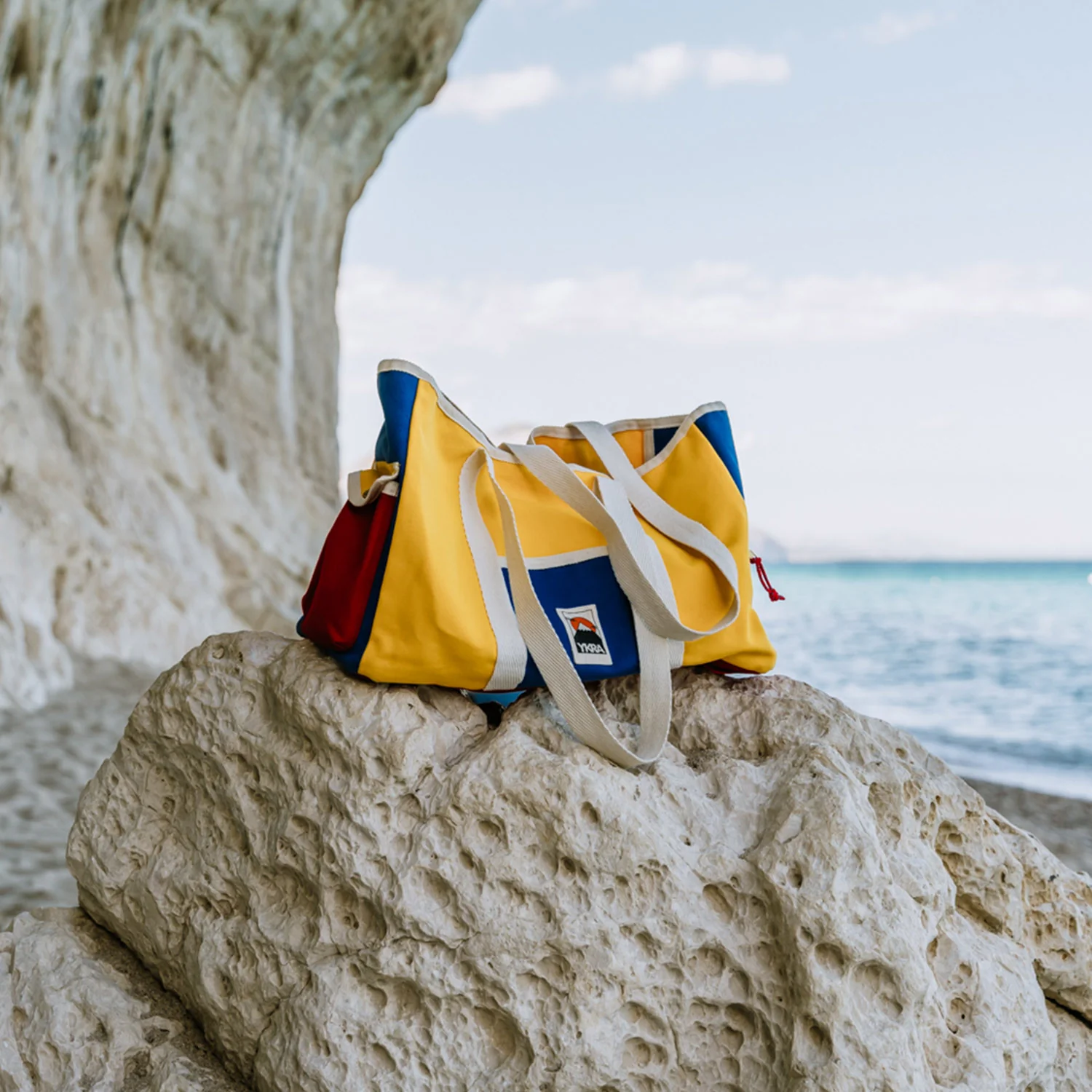 Cotton Canvas Beach Bag - Blue/Red/Yellow - Image 8