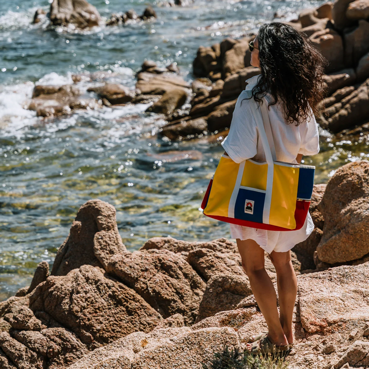 Cotton Canvas Beach Bag - Blue/Red/Yellow - Image 9